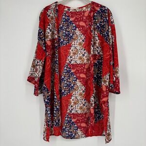 Altar's State Kimono Sz Small Red White Blue Paisley Bell‎ Sleeve Boho Festival